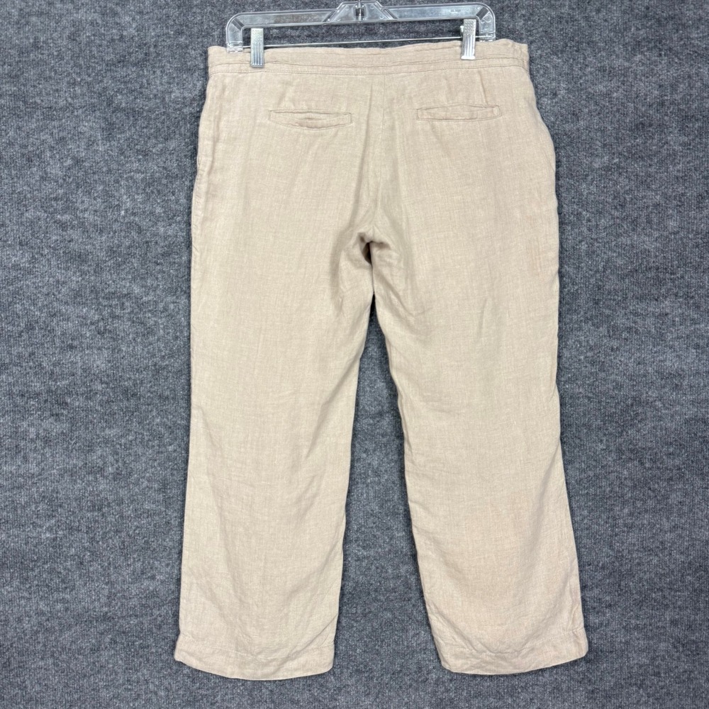 Gap Pants Women 4 Beige Khaki 100% Linen Straight Leg Drawstring Lined Trousers - Picture 4 of 16